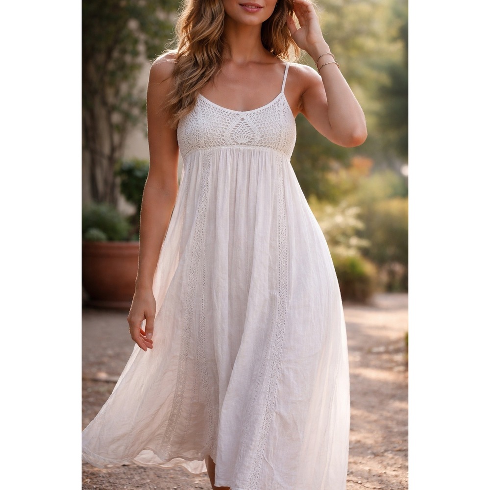Rip Curl Alara White Crochet-Trim‎ Maxi Dress Women's XS